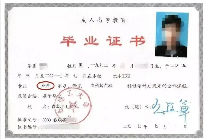 成考专升本毕业证书(参考)