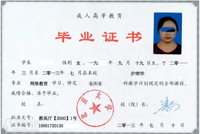 网络教育毕业证书(参考)
