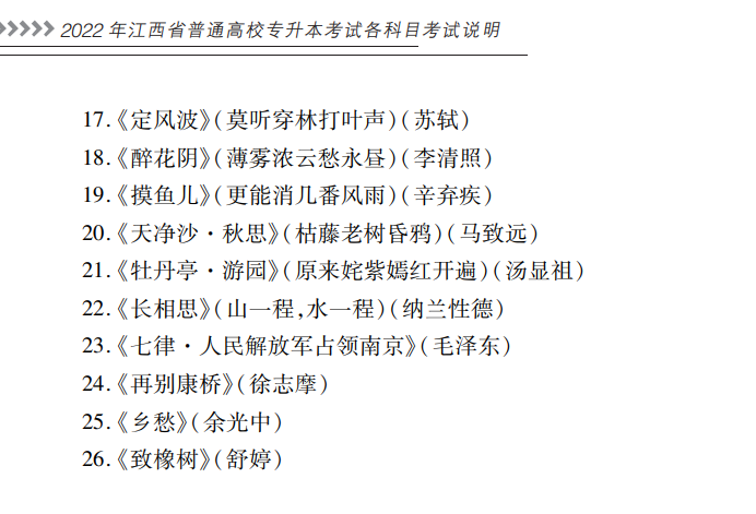 2022江西专升本语文必背篇目